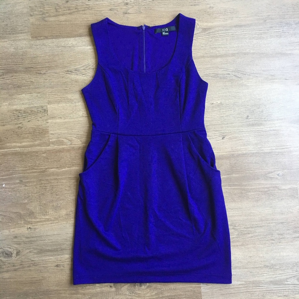Indigo cocktail dress with pockets